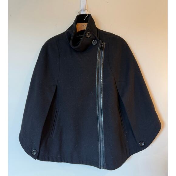 Via Spiga Asymmetrical Zip Fleece Poncho Jacket Button Black Women's Size S/M - Picture 1 of 8